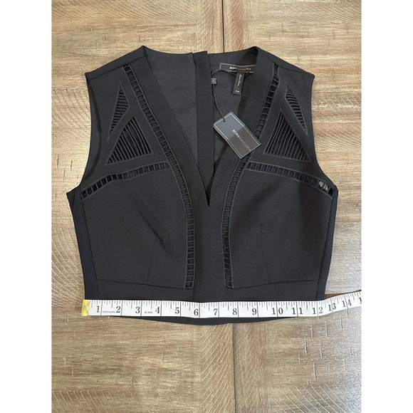 NWT BCBG MAXAZRIA Black Deep V-Neck Tank Crop Mesh Cutouts Womens Size XXS $198 - Picture 9 of 13